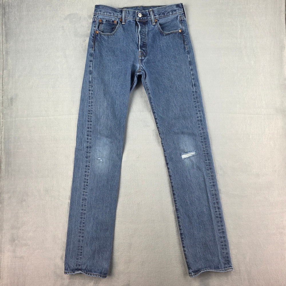 Levis 501 Straight Leg Jeans Mens W30 L36 Blue Denim Distressed 00501-0193
